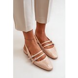 Kesi Patent Leather Ballerinas with Low Heel Straps Beige Bialettia Cene