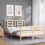 The Living Store Posteljni okvir z vzglavjem 140x200 cm trden les - Posteljni Okvir, (21529650) Cene