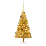 vidaXL umjetno božićno drvce LED s kuglicama zlatno 120 cm PET | shoptok.hr