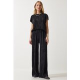  Women's Black Pleated Comfortable Blouse Trousers Suit Cene