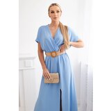 Kesi Włoski Long dress with a decorative belt blue Cijene