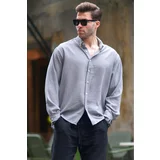 Madmext Men's Gray Long Sleeve Oversize Shirt 6735