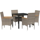 vidaXL 5-dijelni set za objedovanje s jastučićima sivi poliratan, vrtni stol crn 80x80x73 cm s kaljenim staklom | shoptok.hr