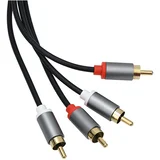 Zvočni kabel 2 RCA na 2 RCA Dvojno zaščiten s pozlačenimi konektorji 1,5 m, Črna, (5000191896)