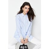 Trendyol Blue Brode Detail Cotton Blended Woven Shirt Cene