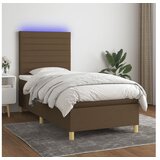 vidaXL Box spring postelja z vzmetnico LED temno rjava 90x200 cm blago | Shoptok.si