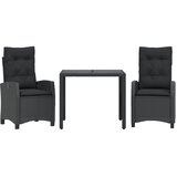  3-dijelni vrtni blagovaonski set s jastucima od poliratana crni Crna 90 cm table length | shoptok.hr