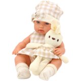  Lutka beba u nosiljci + zeko u kariranoj odjeći 30 cm- bež | shoptok.hr
