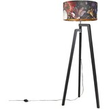 QAZQA Stojalo za talno svetilko črno s senco cvetlični dizajn 50 cm - Puros | Shoptok.si