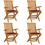Maison Chic vrtni stoli - stol za vrt z vinsko rdečimi blazinami 4 kosi trdna tikovina JS2597, (21876525) | Shoptok.si