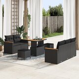 vidaXL set vrtnih kavčev s blazinami črna poli ratan akacija | Shoptok.si