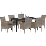 vidaXL set za blagovanje s 7 dijelova s jastučićima sivi polirattan, vrtni stol crni 160x80x73 cm kaljeno staklo | shoptok.hr