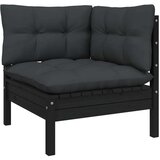 vidaXL Kutna vrtna sofa s jastucima crna od masivne borovine | shoptok.hr