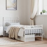 Maison Chic Kovinski Posteljni okvir - Enojna postelja - Postelja za odrasle z vzglavjem in vznožjem bel 75x190 cm-J86, (21775721) | Shoptok.si
