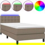  Krevet box spring s madracem LED smeđesivi 90x200 cm tkanina | shoptok.hr