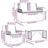  Set vanjskog namještaja s jastukom 4 pcs Crna i krem-bijela - Crna i krem bijela 2x pojedinačna stolica + 1x klupa + 1x stol | shoptok.hr