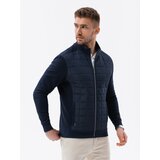 Ombre Men's unbuttoned jacket with quilted front - navy blue Cene