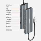 Maiwo USB Tip-C 12 u 1 Docking USB3.0+SD/TF+RJ45+HDMI*2+VGA+Audio+US B-C PD+USB-C data, KH12RHV | ePonuda.com