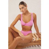 Trendyol Pink Balconette Frilled Textured Bikini Set