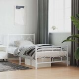 vidaXL Kovinski posteljni okvir z vzglavjem in vznožjem bel 100x200 cm | Shoptok.si