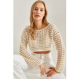 Bianco Lucci Women's Openwork Knitwear Crop Sweater Cene