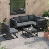 vidaXL Vrtna sedežna garnitura 6 pcs Črna 70 x 70 x 32 cm Aluminij | Shoptok.si
