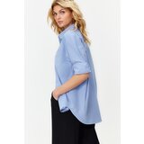 Trendyol Sky Blue Single Pocket Boyfriend Woven Cotton Shirt | Shoptok.si