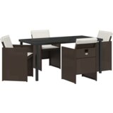 vidaXL 5-dijelni vrtni set za objedovanje s jastučićima smeđi poliratan, vrtni stol crni 160x80x73 cm kaljeno staklo | shoptok.hr
