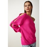  Women's Fuchsia Window Detailed Single Sleeve Knitwear Sweater | shoptok.hr