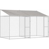  Kavez za psa s krovom Srebrno 400 x 200 x 256 cm Čelik i PE | shoptok.hr