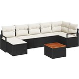 vidaXL 8-dijelni vrtni sofaset s jastučićima Crni Poli Ratan Akacija, 2-sjedna vrtna sofa s jastučićima Crni Poli Ratan Cijene