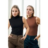 Dewberry 32501 2-Piece Sleeveless Body Set-BLACK-BROWN
