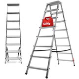 KADAX aluminijasta gospodinjska lestev, 8 stopnic, dvostranska zložljiva lestev, 125 kg, (5000346200) | Shoptok.si