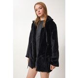  Women's Black Zipper Oversize Furry Plush Coat | Eponuda.ba