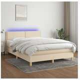 vidaXL Box spring postelja z vzmetnico LED krem 140x190 cm b Cene