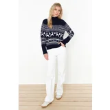 Trendyol Navy Blue Christmas Theme Patterned Knitwear Sweater