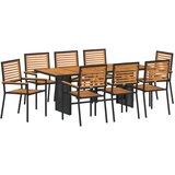 vidaXL 9-dijelni vrtni blagovaonski set crni poli ratan akacija, vrtne stolice sa jastučićima 2 kom crni poli ratan | shoptok.hr