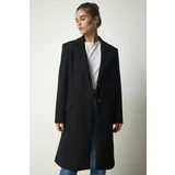 Happiness İstanbul Women's Black Double Breasted Collar Buttoned Cachet Coat