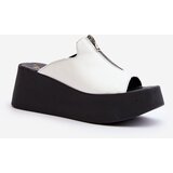 Zazoo 2916 Women's Slides on Chunky Platform with Zipper White | Shoptok.si
