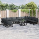 vidaXL Vrtna sedežna garnitura 11 pcs Črna 70 x 70 x 32 cm Aluminij | Shoptok.si