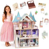 ECO TOYS Drvena četvorospratna kućica za lutke Bella Castle, sa 15 komada nameštaja – ECOTOYS Cene