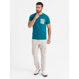 Ombre Men's cotton t-shirt with printed pocket - turquoise | shoptok.hr