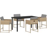 vidaXL 5-dijelni Set za Objedovanje u Vrtu s Jastučićima Bež Poly Ratan, Vrtni Stol Crni 140x80x73 cm Kaljeno Staklo Cijene