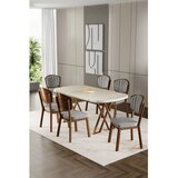 Hanah home trpezarijski set Flori, sto i 6 stolica, ploča u dekoru travertina, noge sa završnom obradom u izgledu drveta, siva tkanina Babyface | Eponuda.com