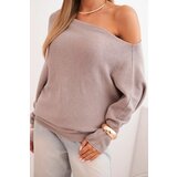 Kesi Włoski Women's asymmetrical batwing viscose sweater cappuccino | shoptok.hr