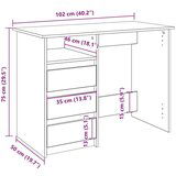 vidaXL Pisalna miza siva sonoma 102x50x75 cm inženirski les | Shoptok.si