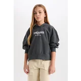 Defacto Girl Oversize Fit Hooded Printed Thick Fabric Sweatshirt