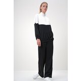 Trend Alaçatı Stili Women's Black Stand Collar Zippered Color Block Two Thread Top-Bottom Set Cene