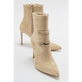 LuviShoes BARLE Women's Beige Suede Heeled Boots. Cene