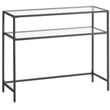 Songmics Konzolna mizica, mizica iz kaljenega stekla, moderna sedežna garnitura ali mizica za predsobo, jeklen okvir, 2 polici, nastavljive noge, za dnevno sobo, predsobo, črna LGT025B01, (21387890) | Shoptok.si